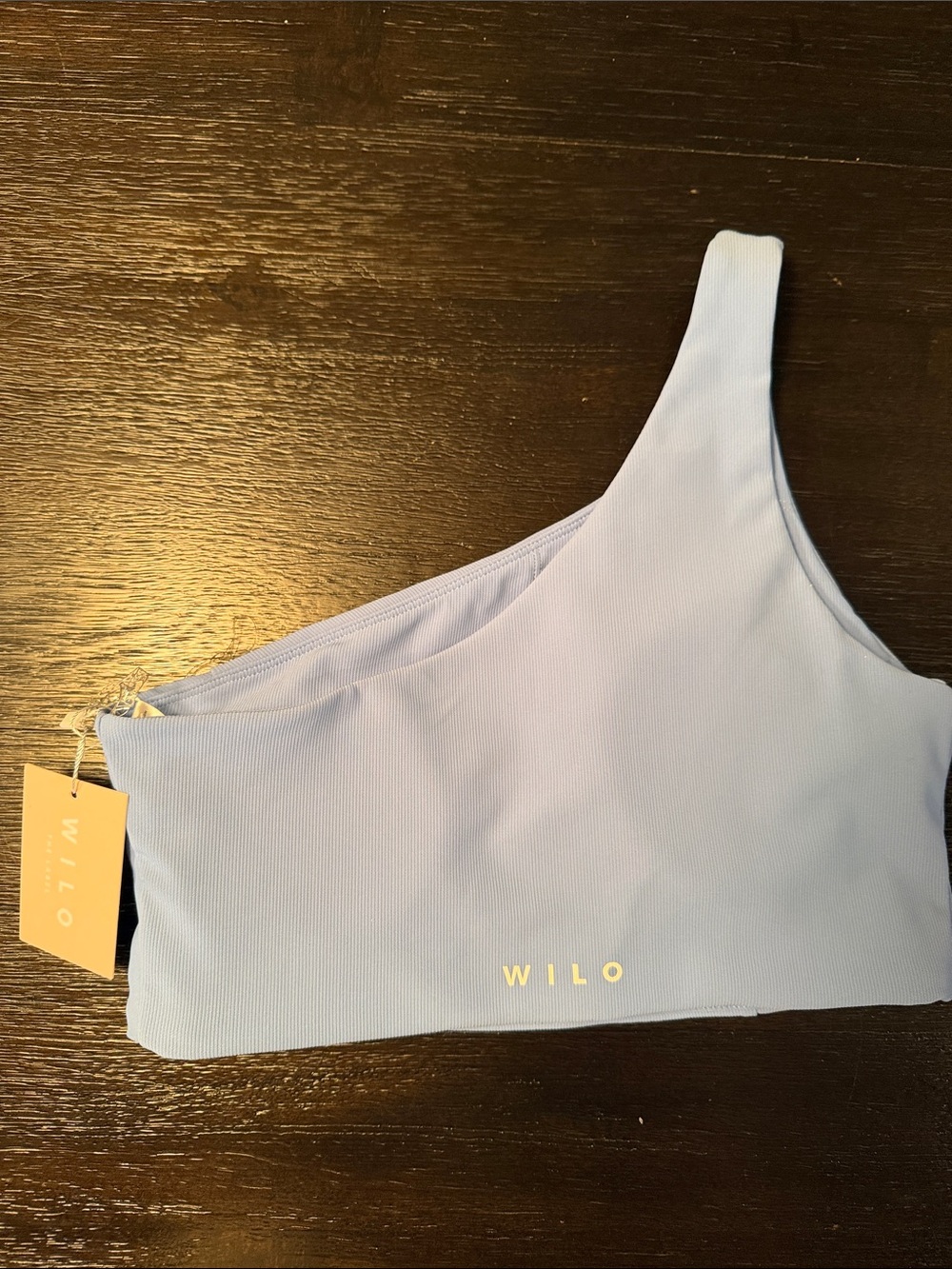 WILO One-Shoulder Light Blue Crop Top bra size L NWT
